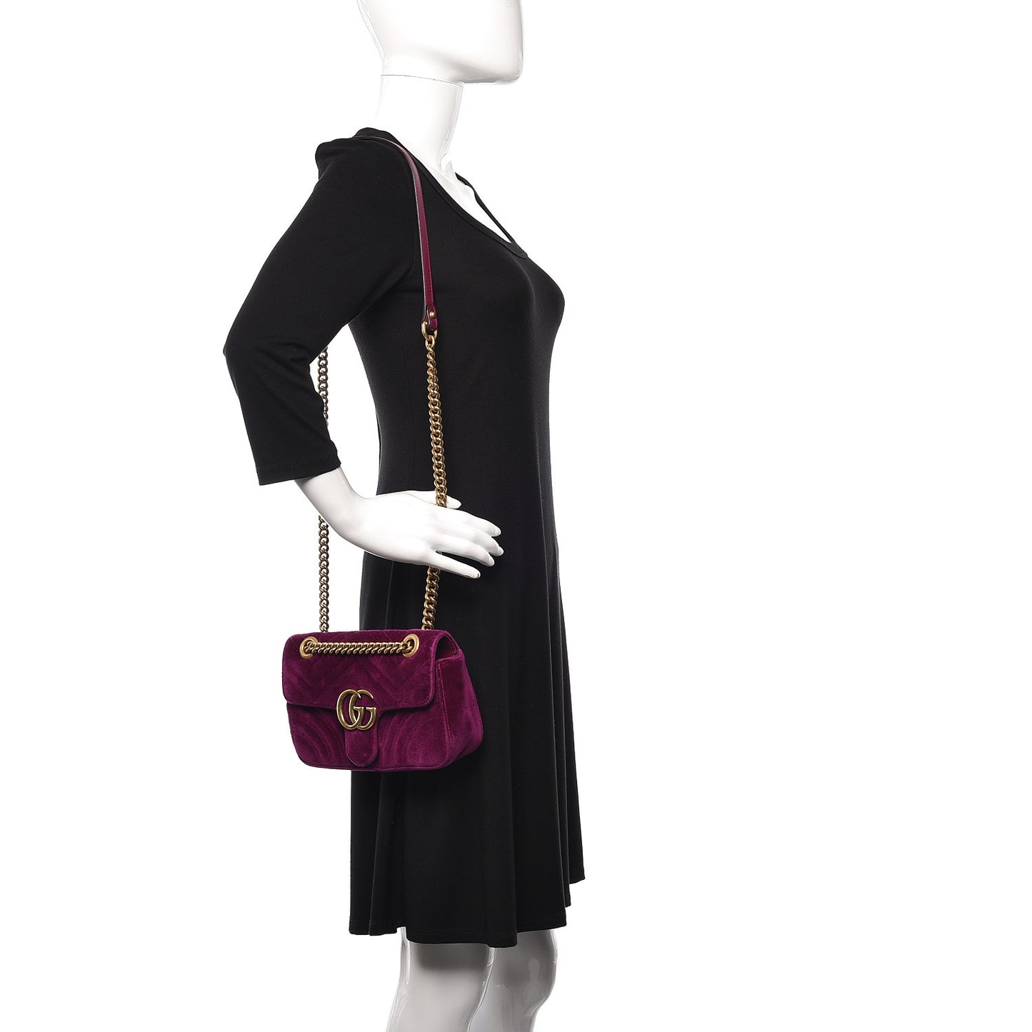 Velvet Matelasse Mini GG Marmont Shoulder Bag Fuchsia Violet Cyclamen