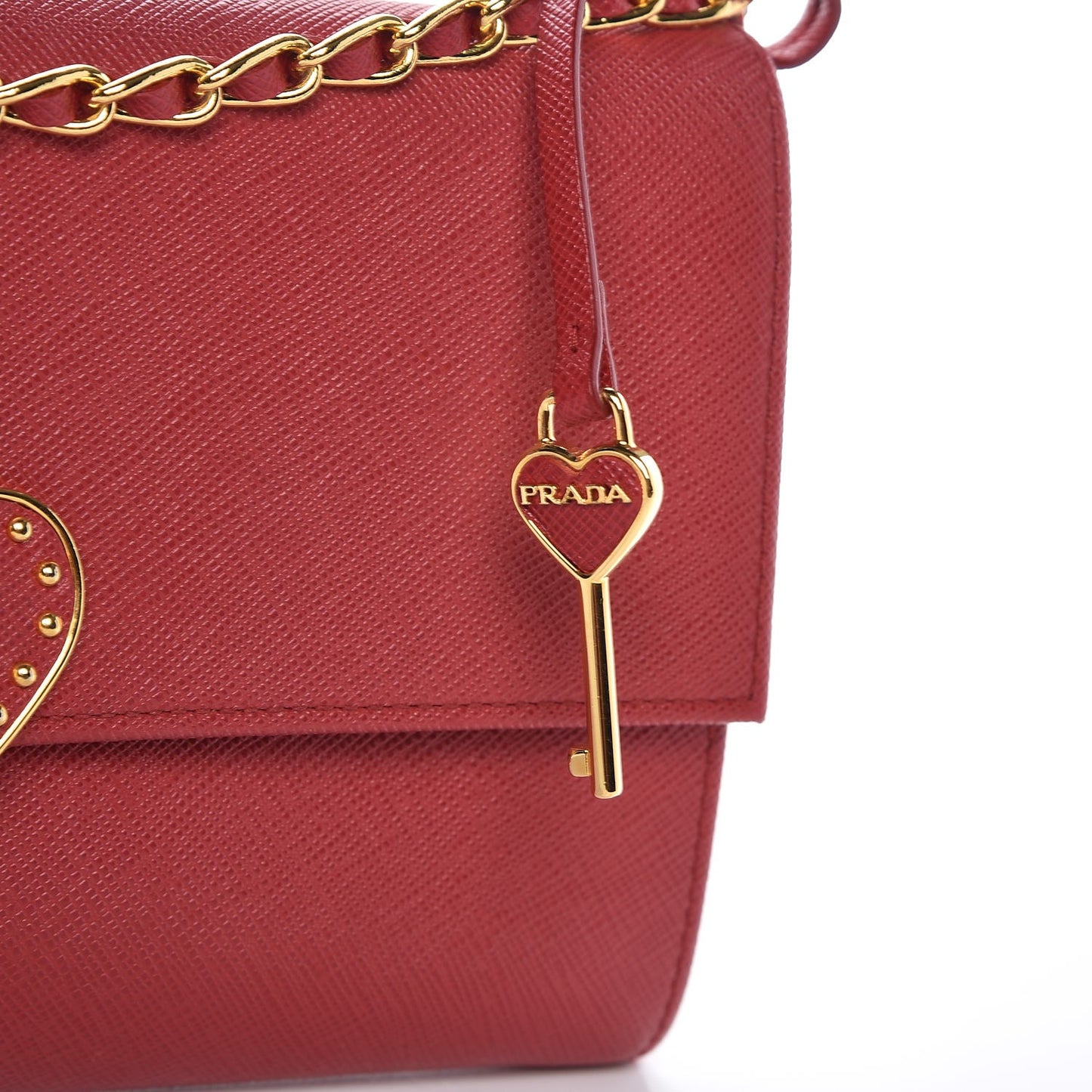 Saffiano Heart Chain Wallet Fuoco