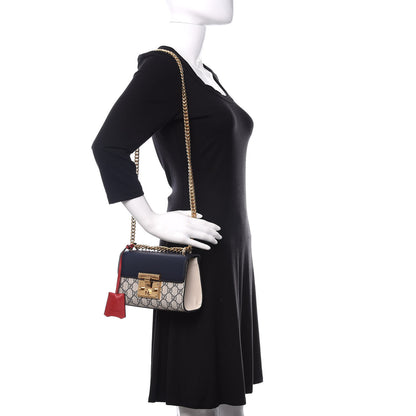 Gucci GG Supreme Monogram Moon Calfskin Small Padlock Shoulder Bag Beige Blue Mystic White Hibiscus Red 2 of 12
