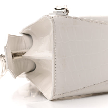 Balenciaga Semi Shiny Calfskin Crocodile Embossed Neo Classic Silver Hardware Mini City White 9 of 11