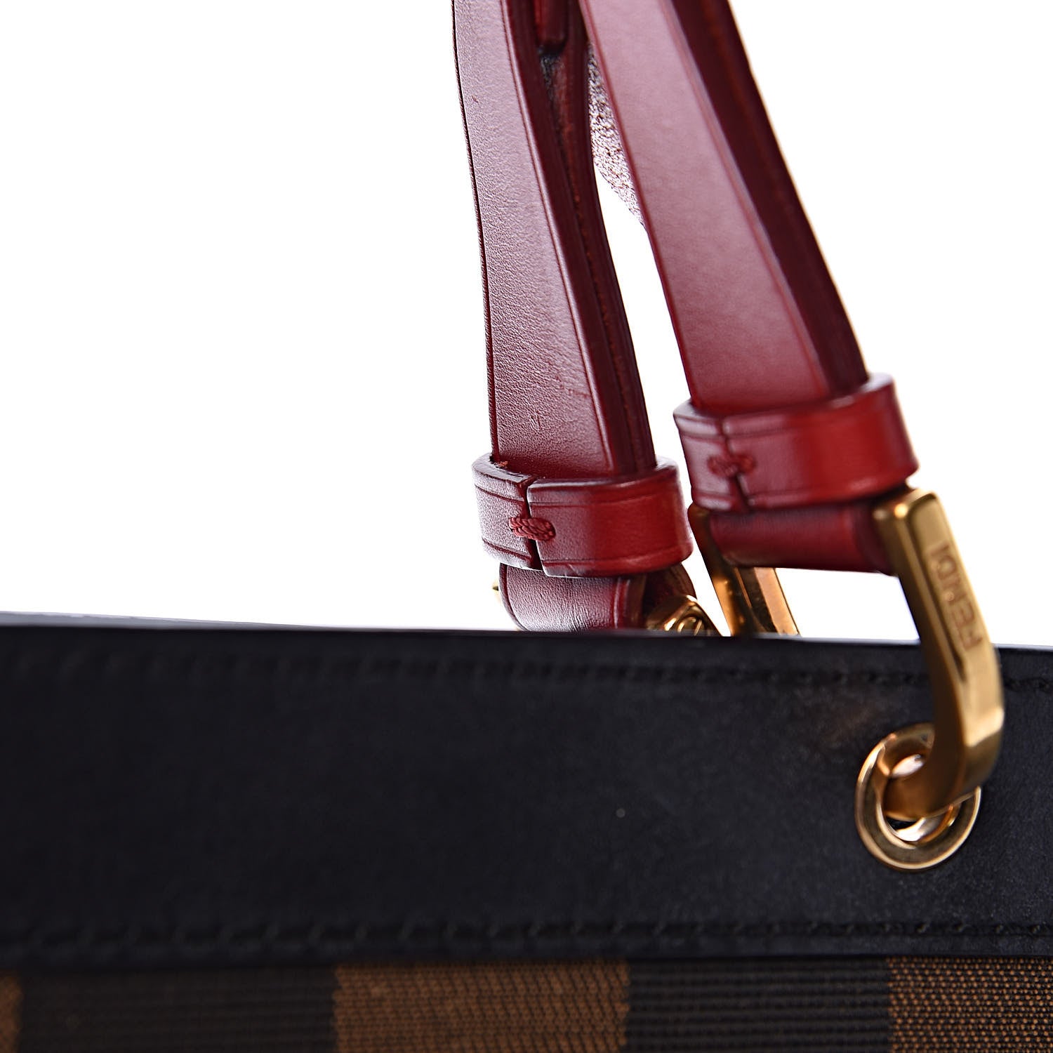 Fendi Pequin Cuoio Vegetale Shoulder Tote Tobacco Black Cuoio 11 of 20