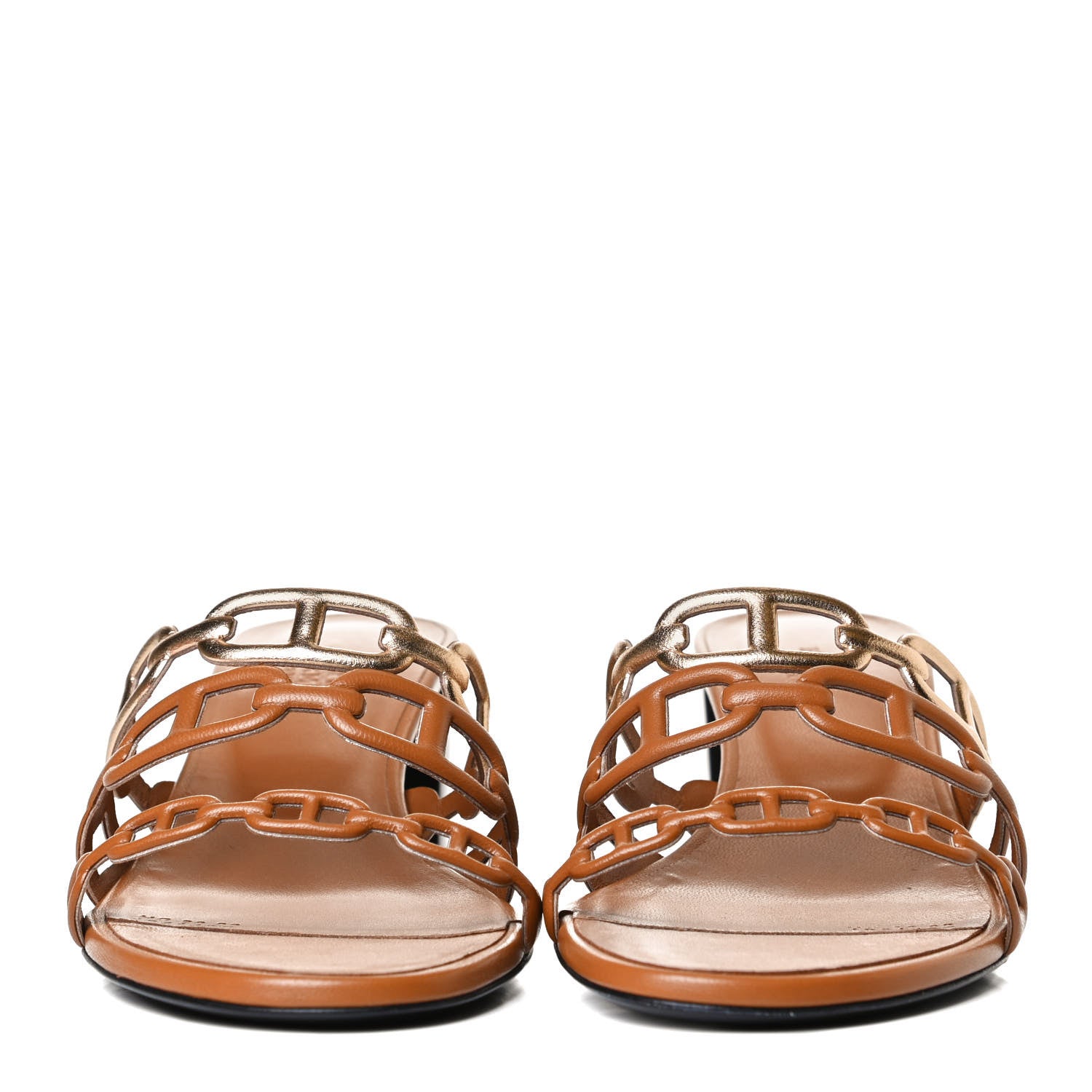 Hermes Metallic Nappa Tandem Sandals 37 Multicolor Beige Dore 2 of 11