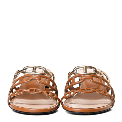Hermes Metallic Nappa Tandem Sandals 37 Multicolor Beige Dore 2 of 11
