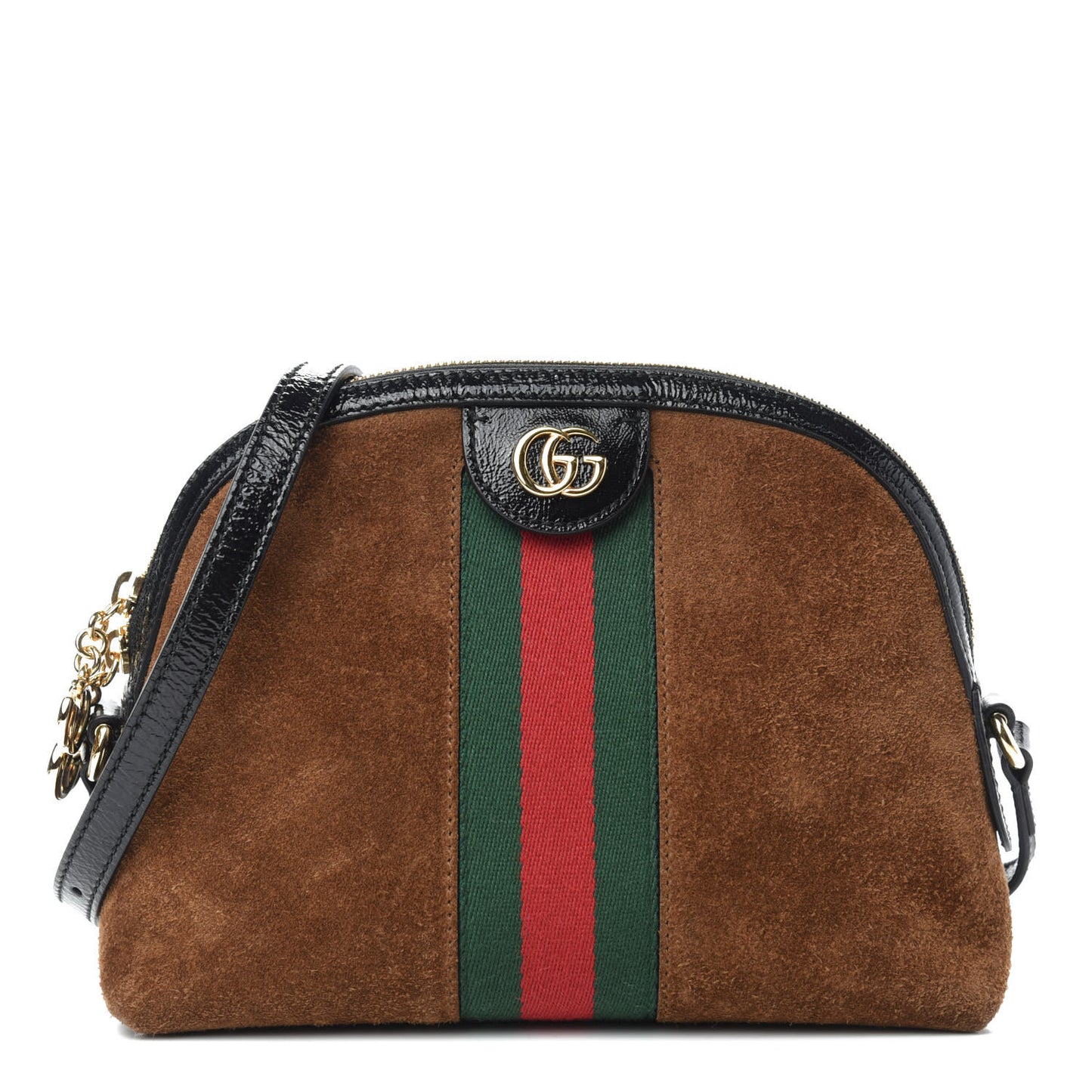 Suede Patent Web Small Ophidia Dome Shoulder Bag Nocciola Black
