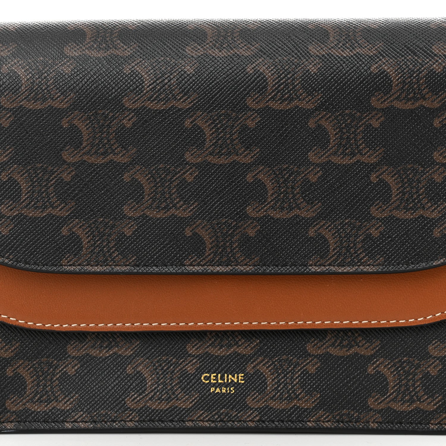 Celine Triomphe Canvas Lambskin Wallet On Strap Tan 8 of 10