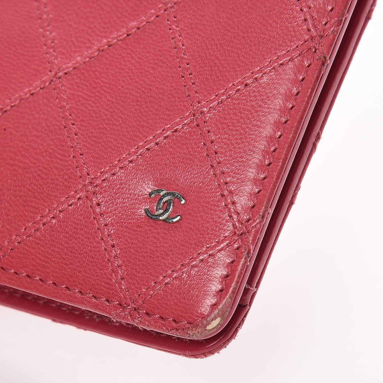 Chanel Lambskin Diamond Stitched Yen Wallet Fuchsia 16 of 17