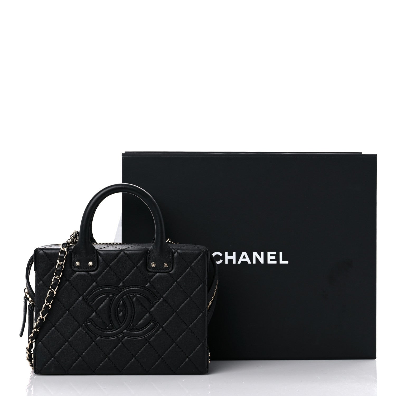 Chanel Calfskin Quilted Studded Square Vanity Case Black 12 of 12