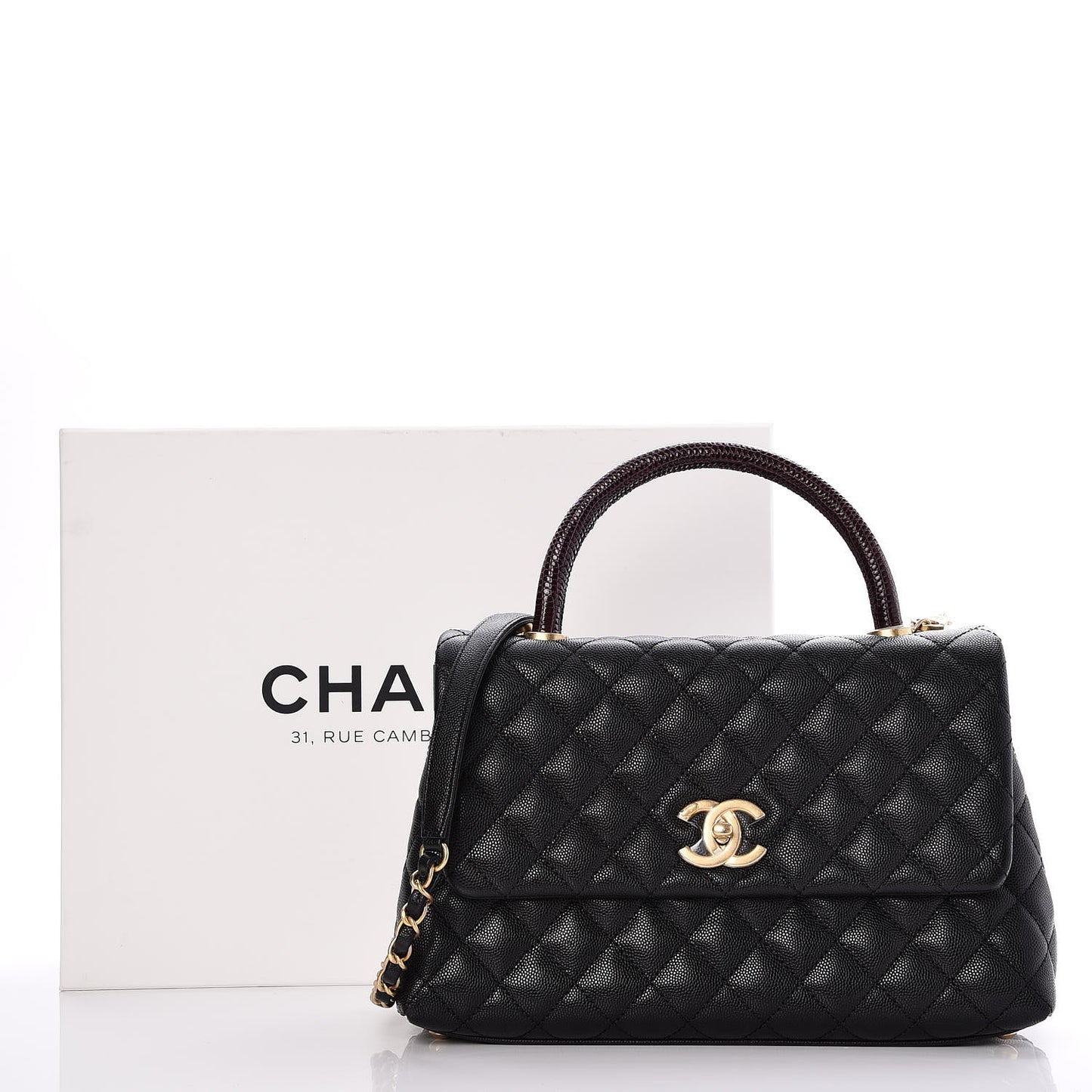 Caviar Lizard Quilted Small Coco Handle Flap Black