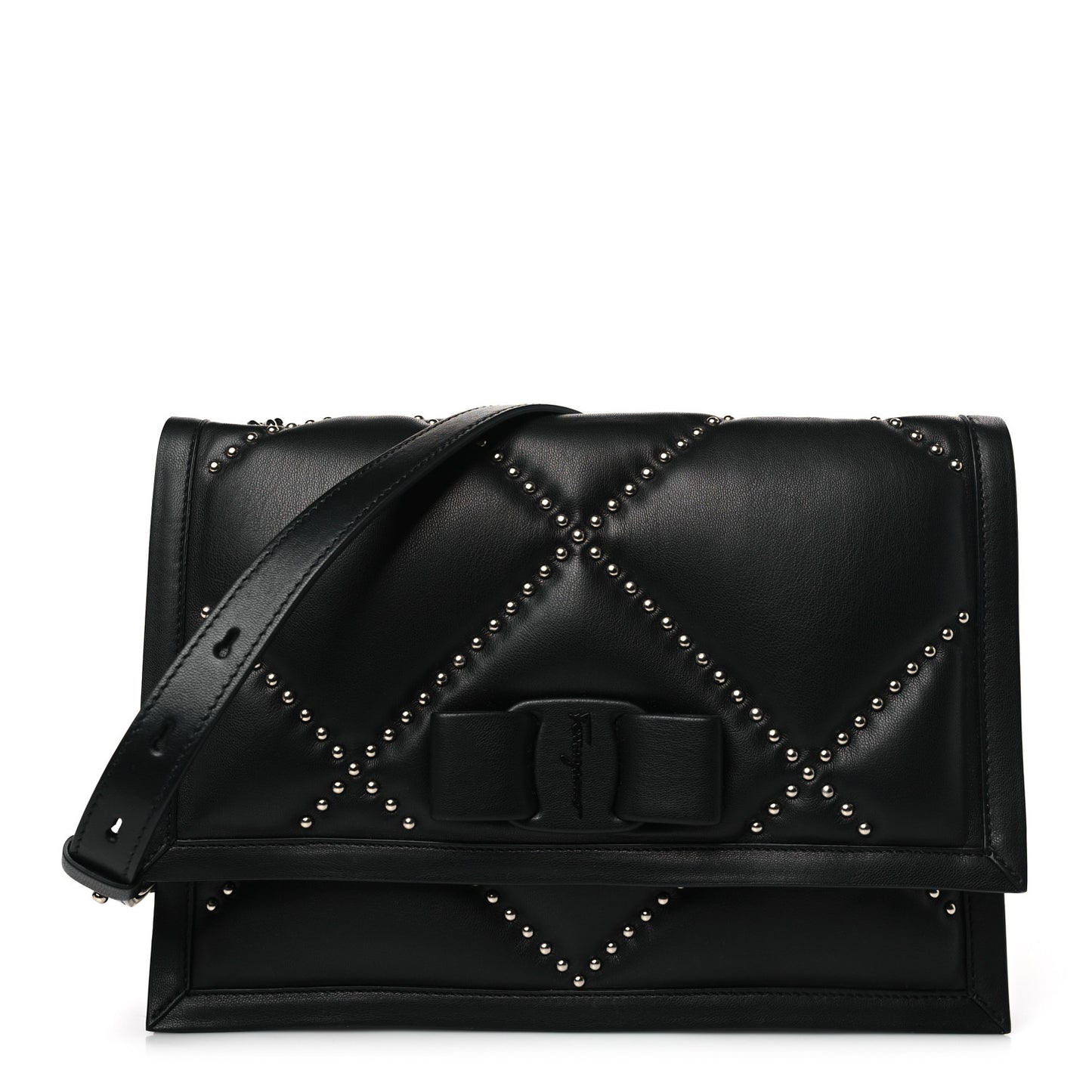 Calfskin Studded Small Viva Bow Shoulder Bag Schwarz