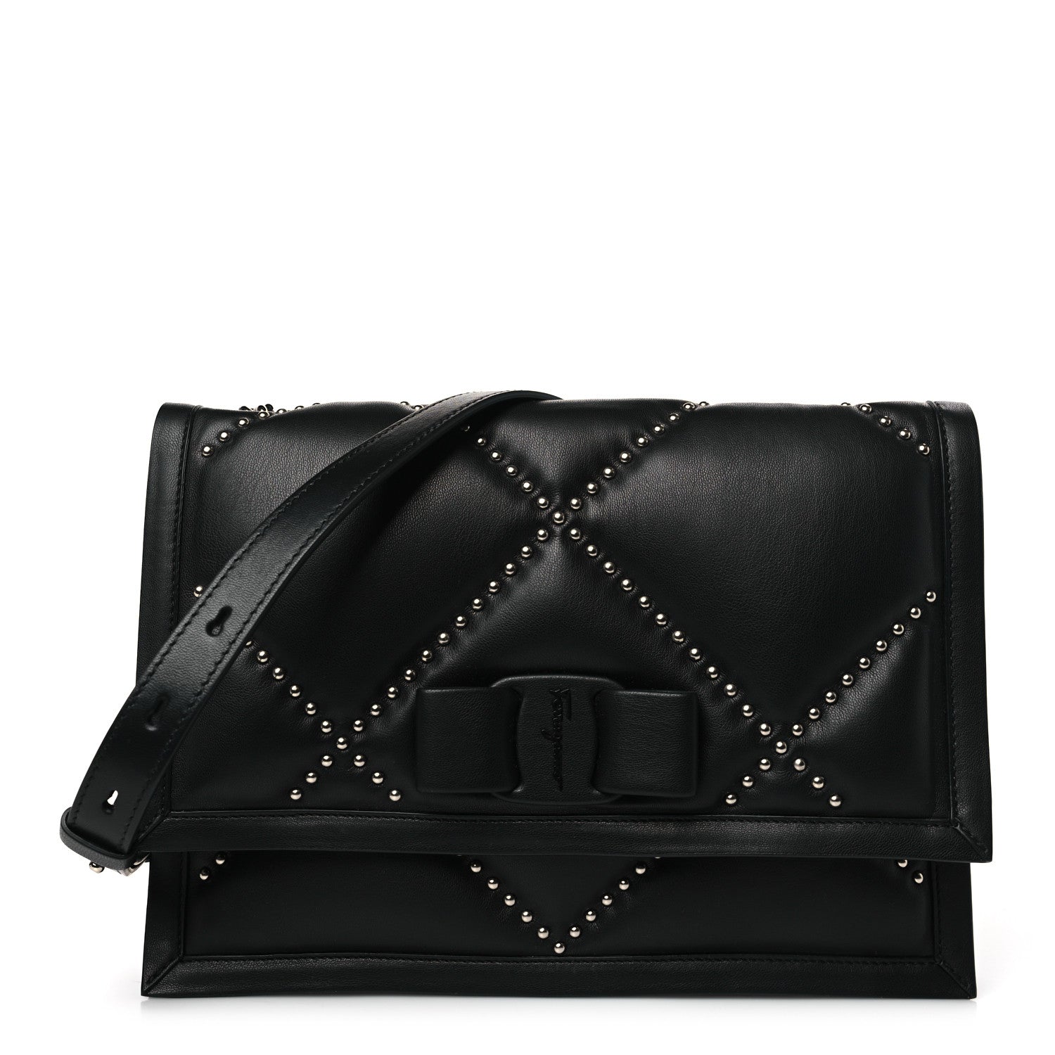 Salvatore Ferragamo Calfskin Studded Small Viva Bow Shoulder Bag Schwarz 1 of 9
