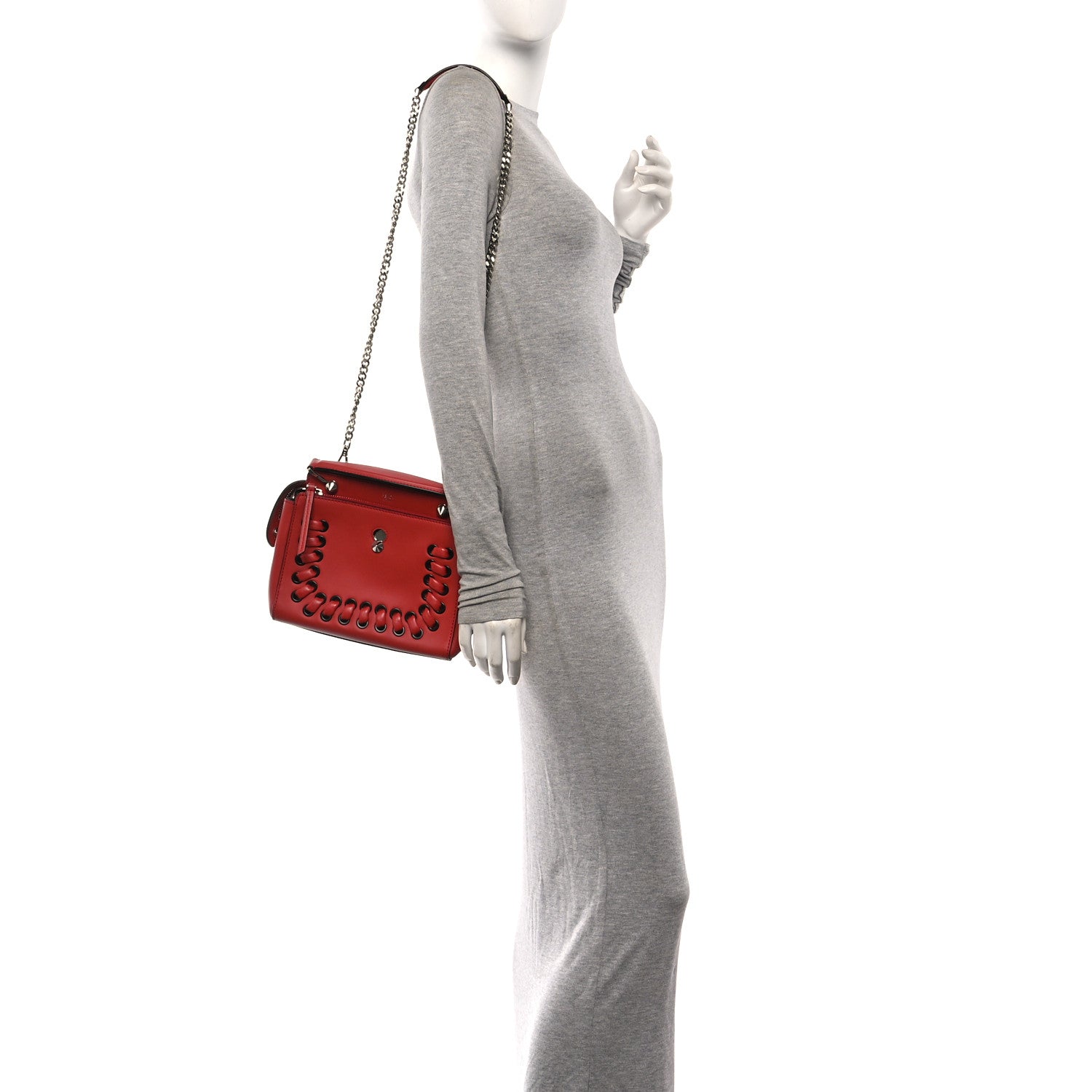 Fendi Vitello Baltico Dolce Nappa Lace Up Small Dotcom Click Chain Satchel Bloody Mary 2 of 10