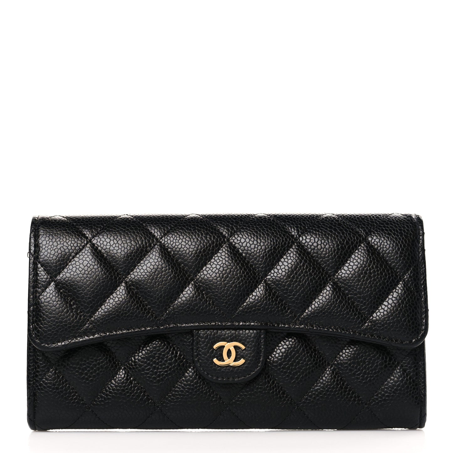 Caviar Quilted Large Gusset Flap Wallet Black