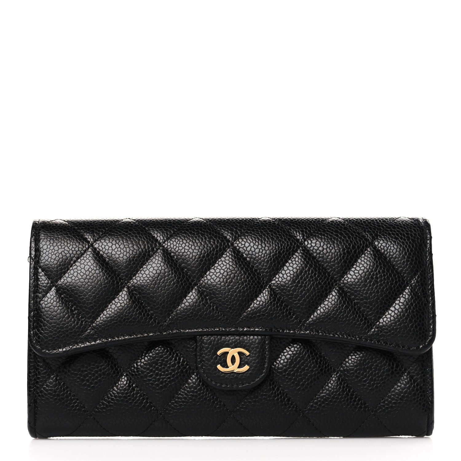 Chanel Caviar Quilted Large Gusset Flap Wallet Black 1 of 9