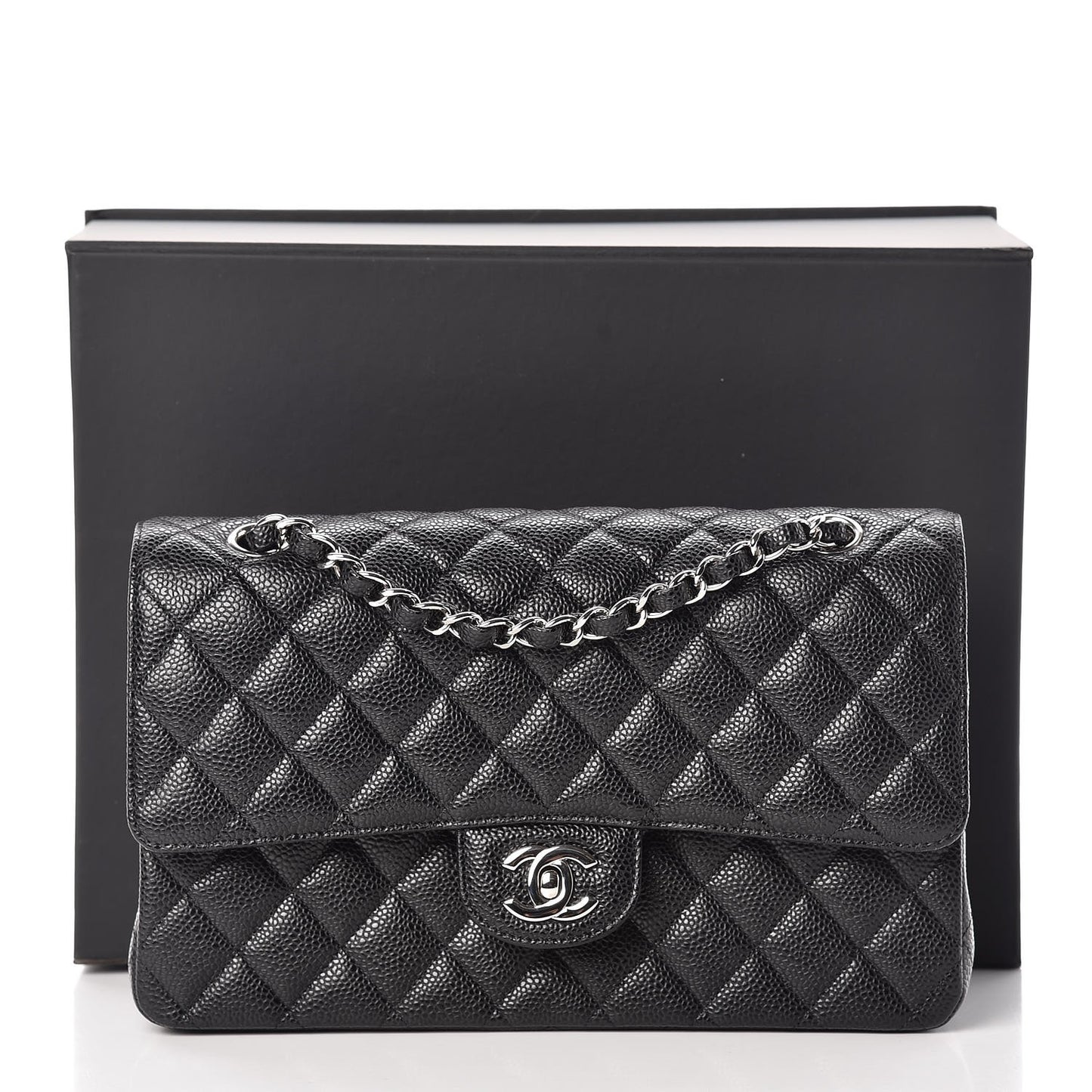 Caviar Quilted Medium Double Flap Black