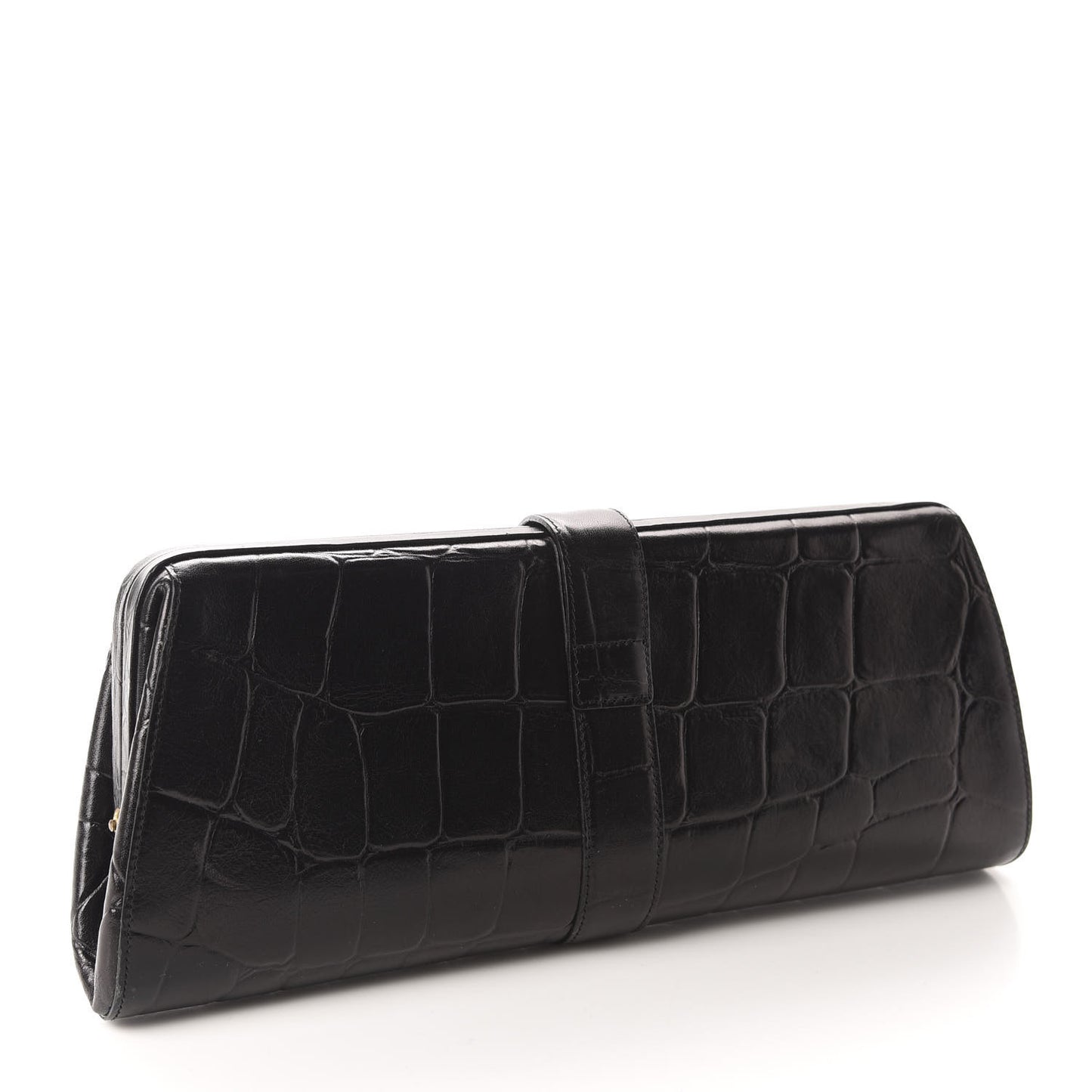 Crocodile Embossed Calfskin Frame Clutch Black