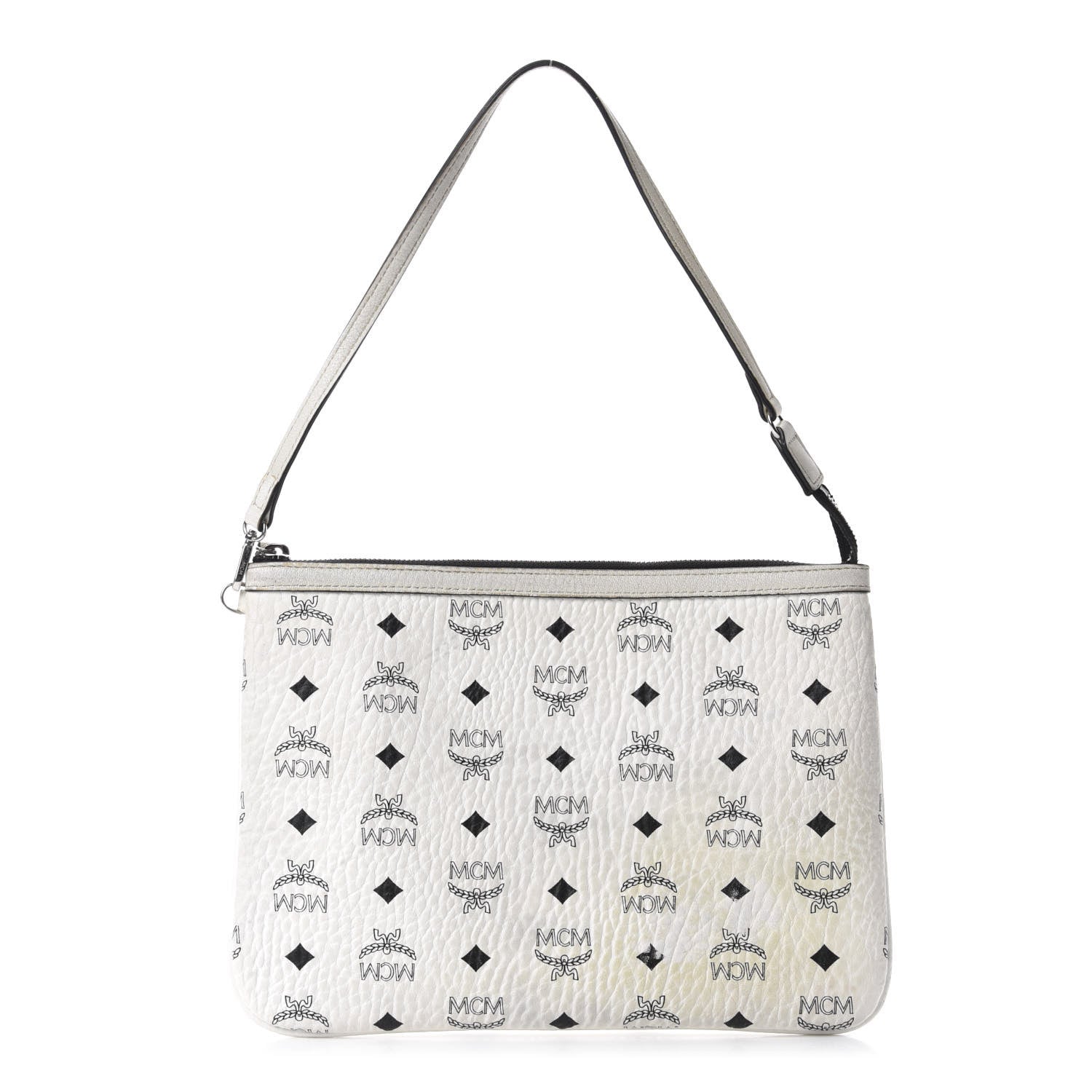 MCM Visetos Liz Shopper Tote Pouch White 1 of 10