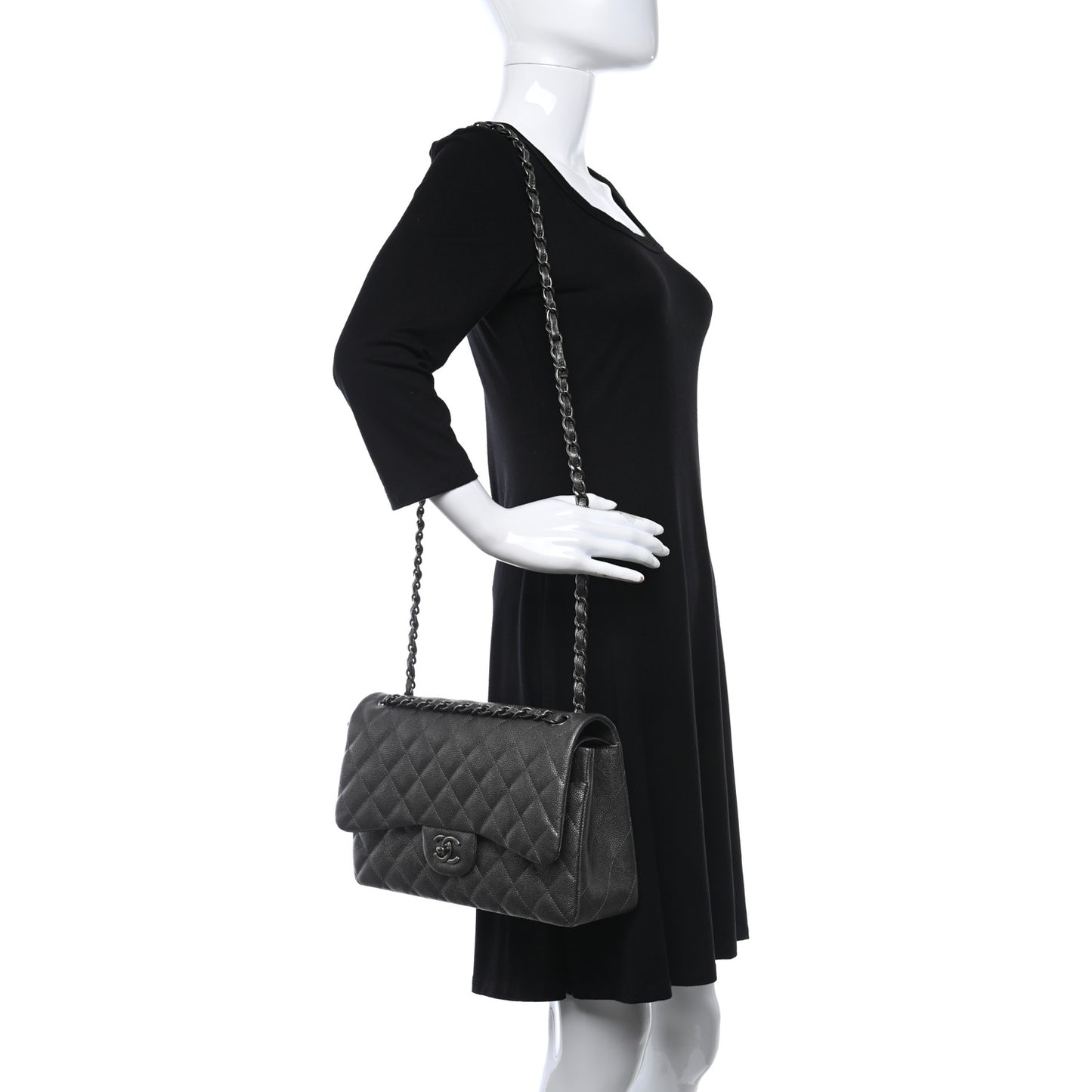 Iridescent Caviar Quilted Jumbo Double Flap Dark Silver