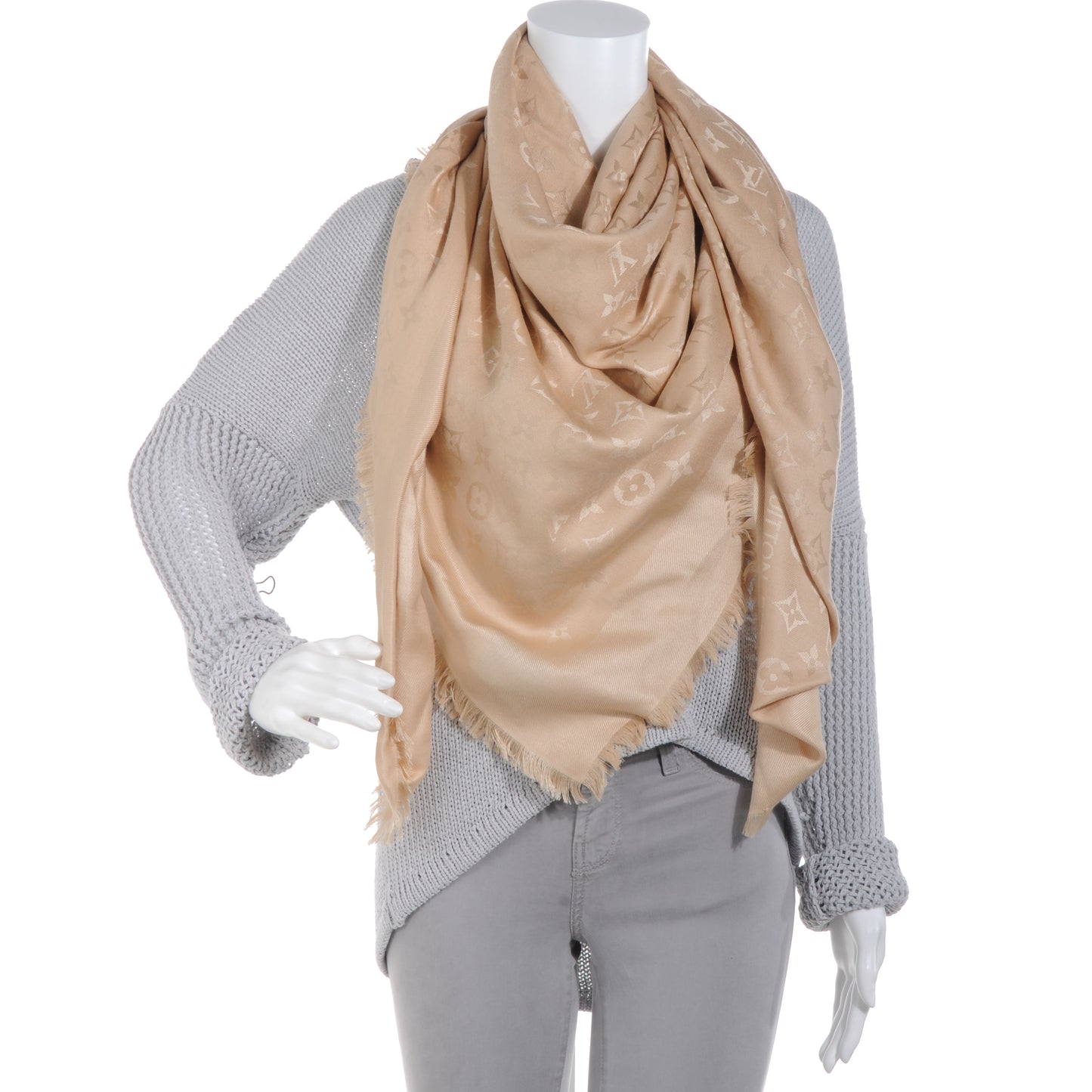 Wool Silk Monogram Shawl Nude