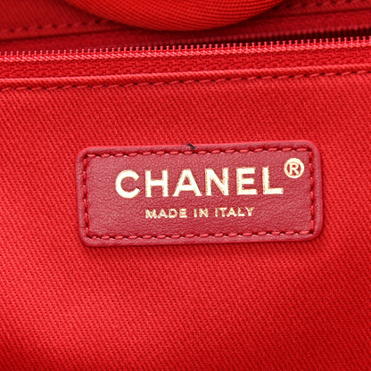 Chanel Straw Raffia Calfskin Striped Medium Deauville Tote Red 6 of 11