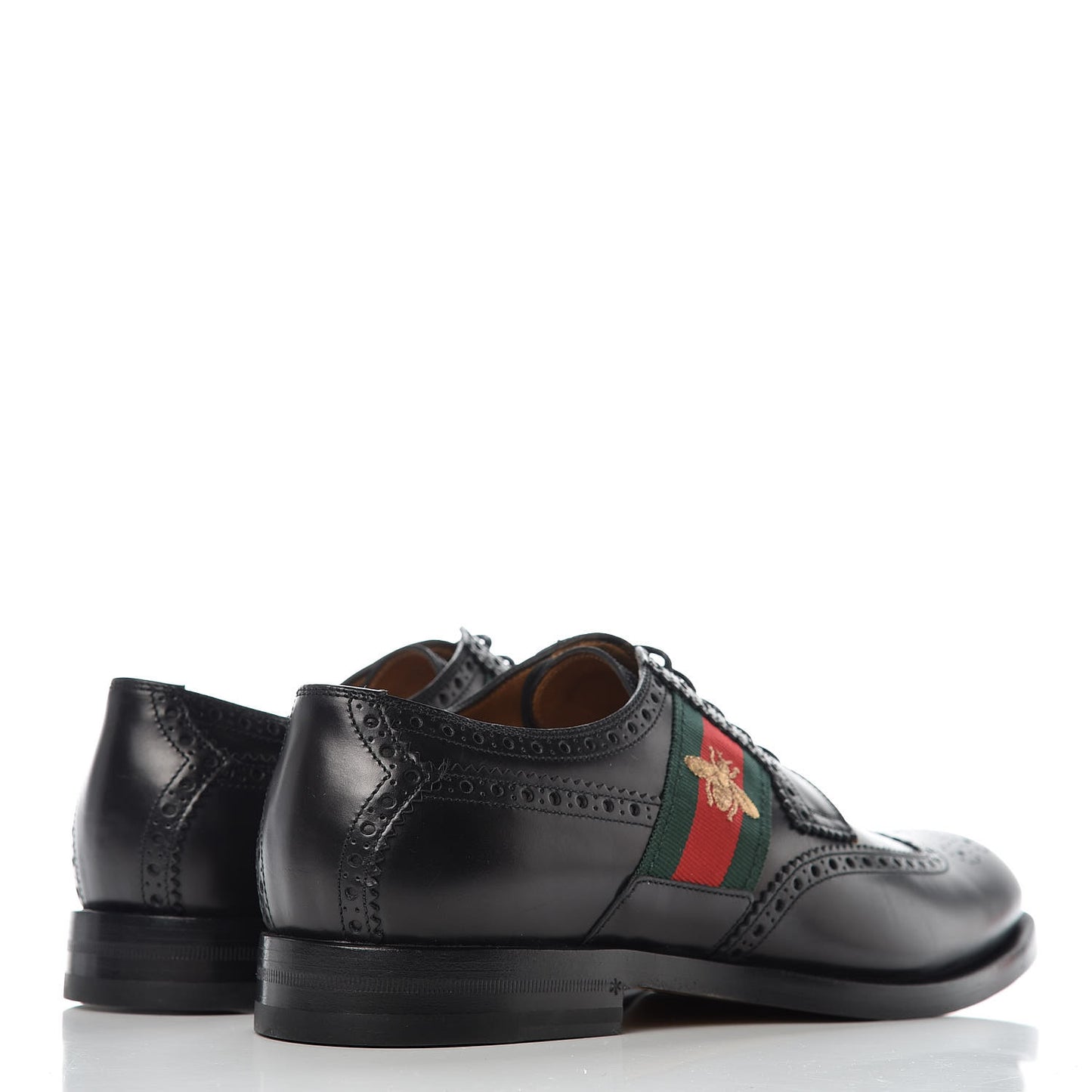 Calfskin Web Bee Embroidered Mens Wingtip Derby Loafers 10 Black