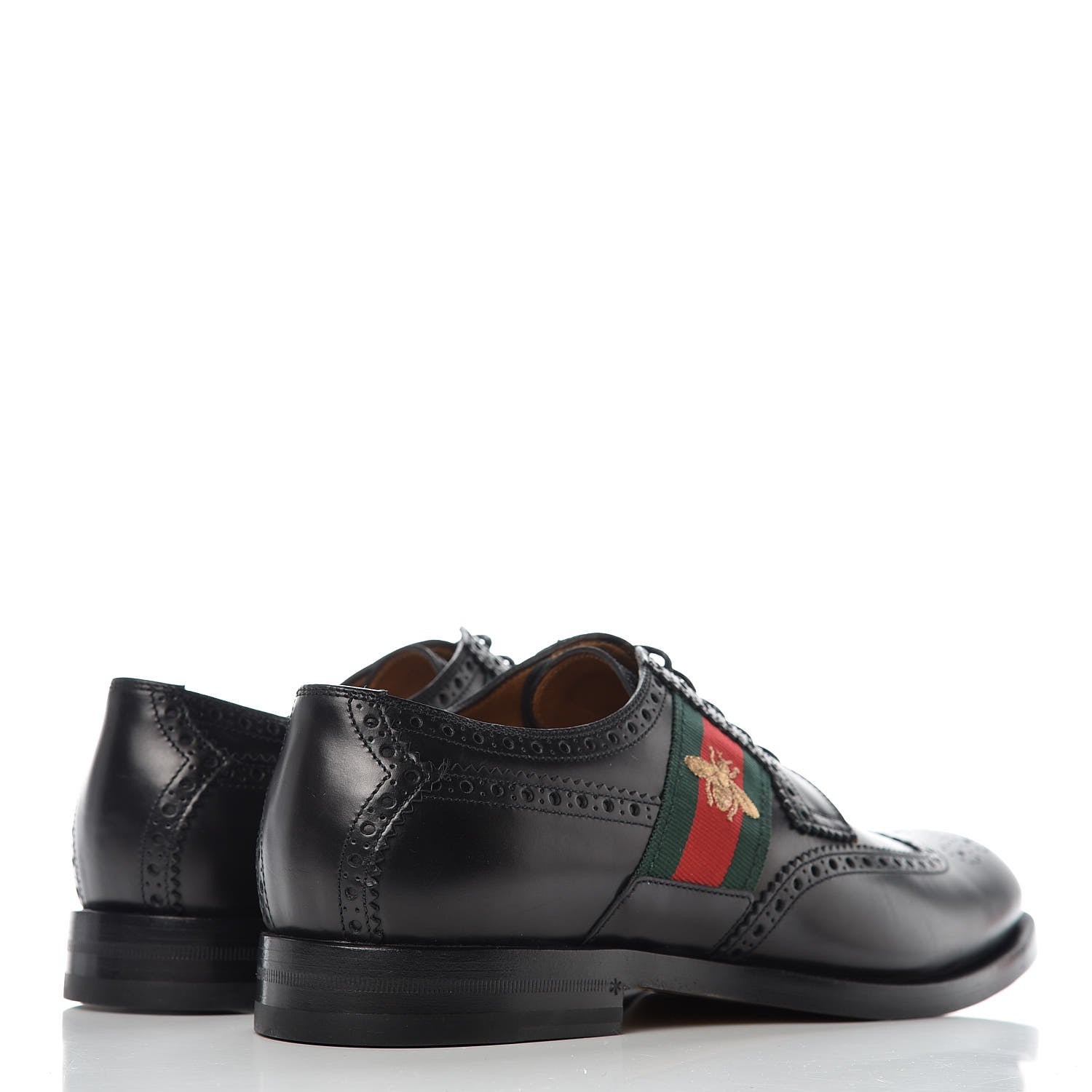 Gucci Calfskin Web Bee Embroidered Mens Wingtip Derby Loafers 10 Black 4 of 14