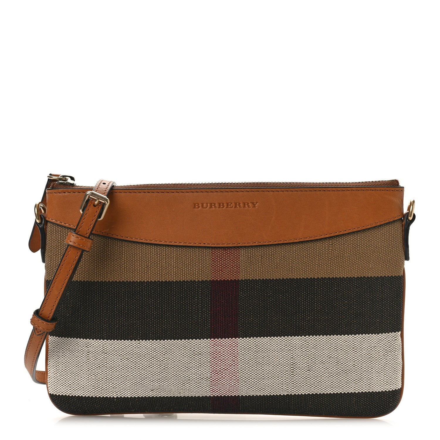 Burberry Mega Check Peyton Crossbody Clutch Bag Saddle Brown 1 of 8