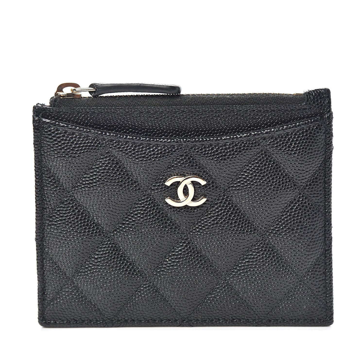 Caviar Quilted CC Zip Card Holder Black