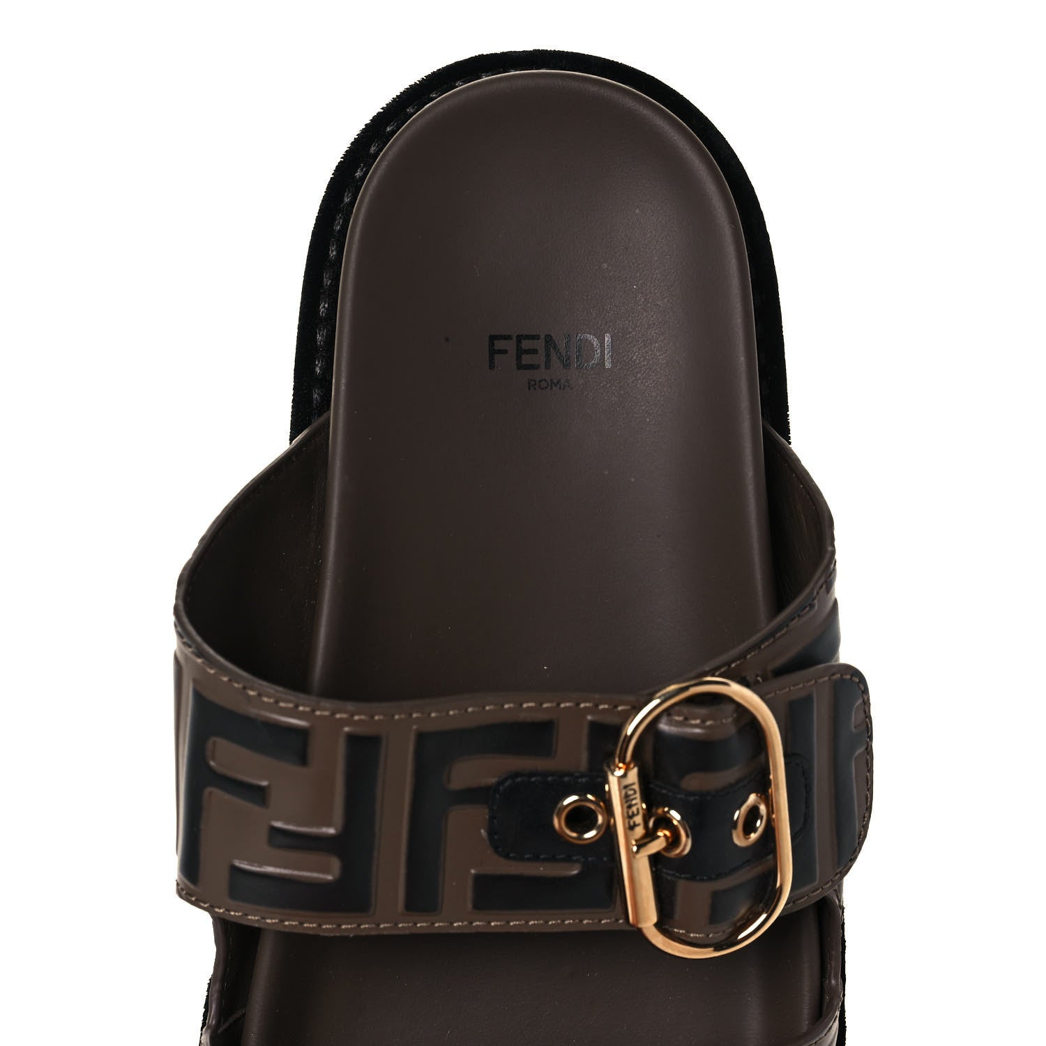 Fendi Calfskin FF Embossed Pearland Slide Sandals 37.5 Tobacco Moro 7 of 9