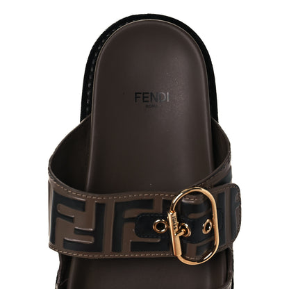 Fendi Calfskin FF Embossed Pearland Slide Sandals 37.5 Tobacco Moro 7 of 9