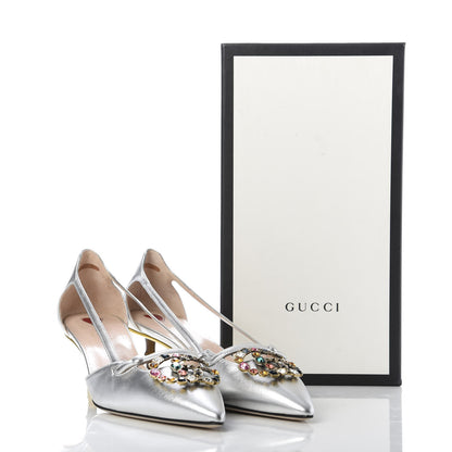 Gucci Metallic Nappa Bamboo Crystal Double G Low Heel Pumps 40 Argento 9 of 9