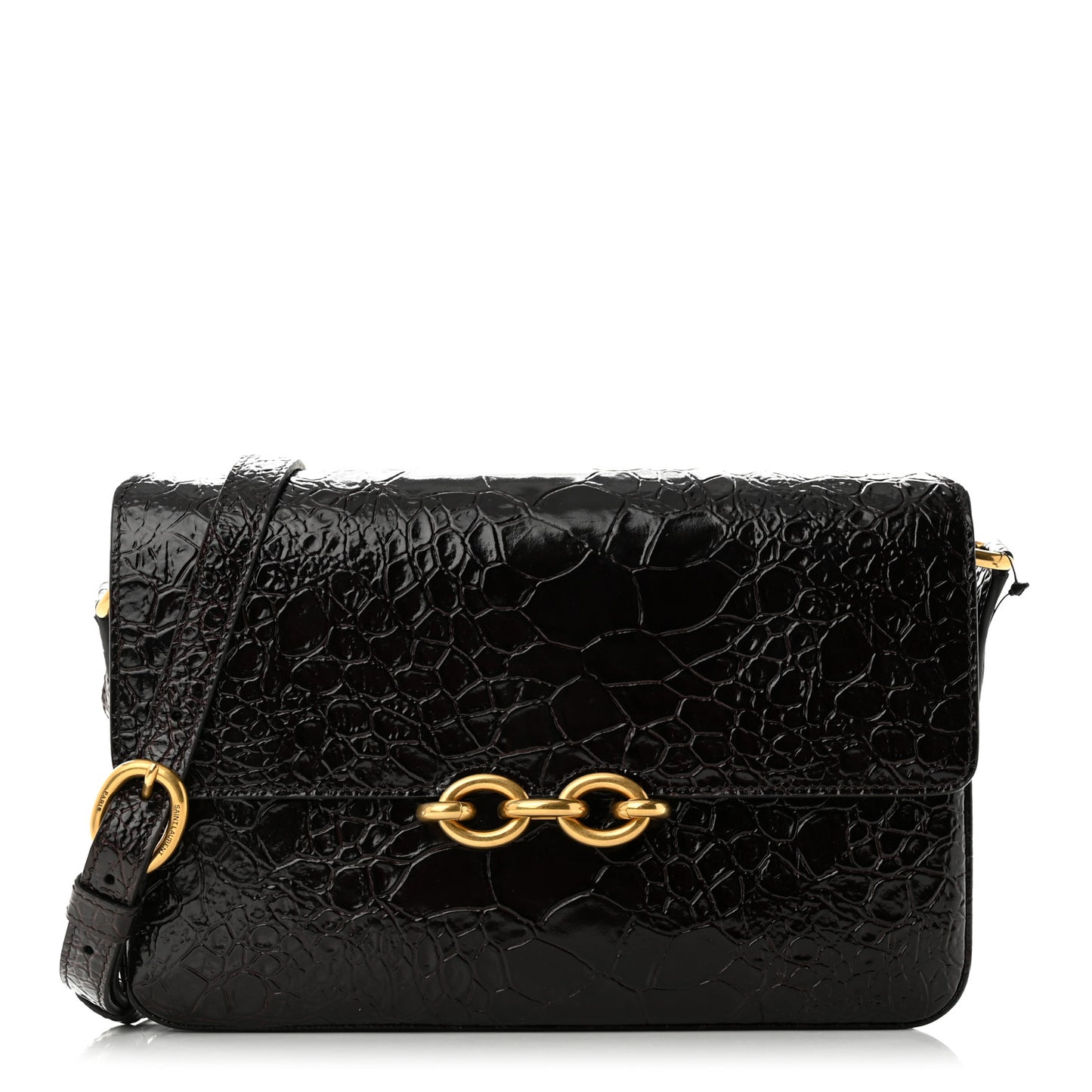 Shiny Crocodile Embossed Calfskin Le Maillon Satchel Coffee