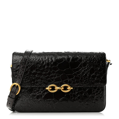 Saint Laurent Shiny Crocodile Embossed Calfskin Le Maillon Satchel Coffee 1 of 10