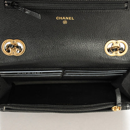 Chanel Patent Goatskin Quilted CC Eyelet Wallet On Chain Black 4 of 7