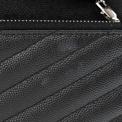 Saint Laurent Grain De Poudre Matelasse Chevron Monogram Envelope Chain Wallet Black 8 of 12
