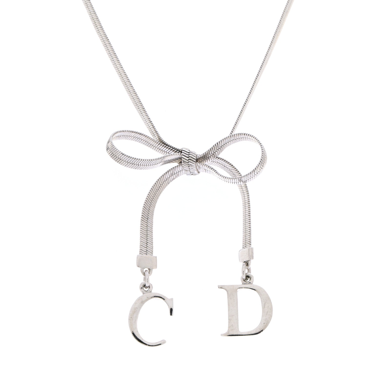 Christian Dior Bow CD Necklace Silver 4 of 6