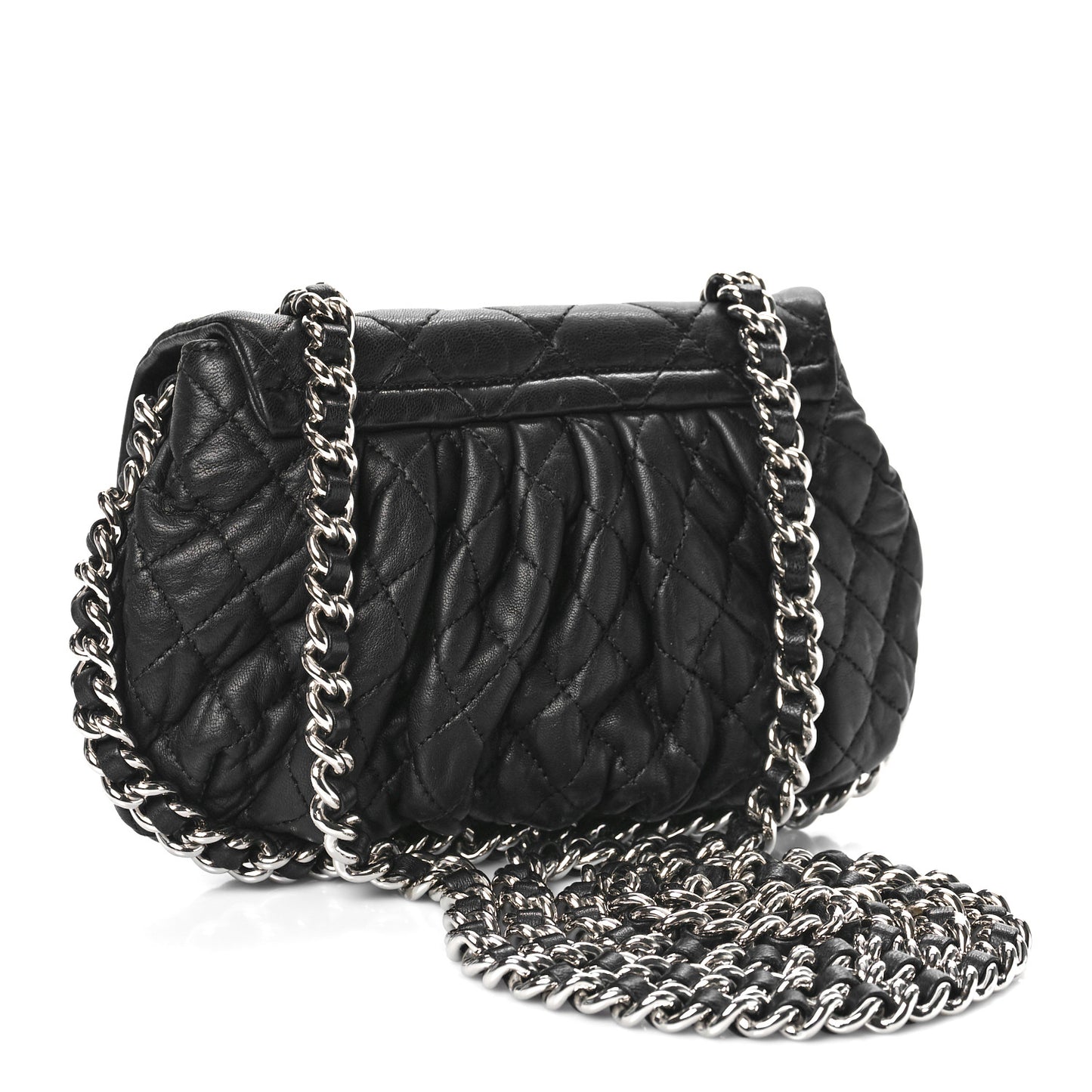 Washed Lambskin Quilted Mini Chain Around Flap Black