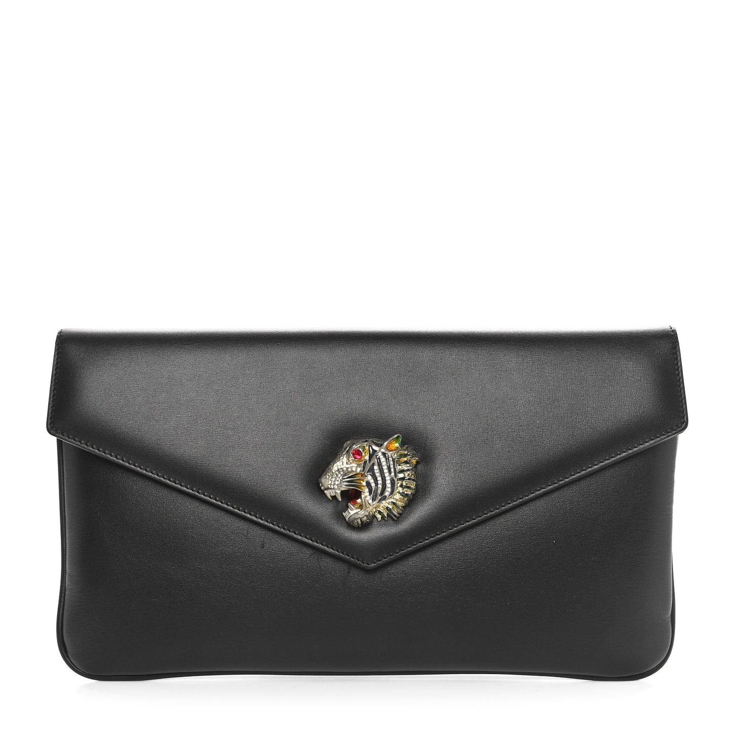 Calfskin Medium Rajah Broadway Envelope Clutch Black