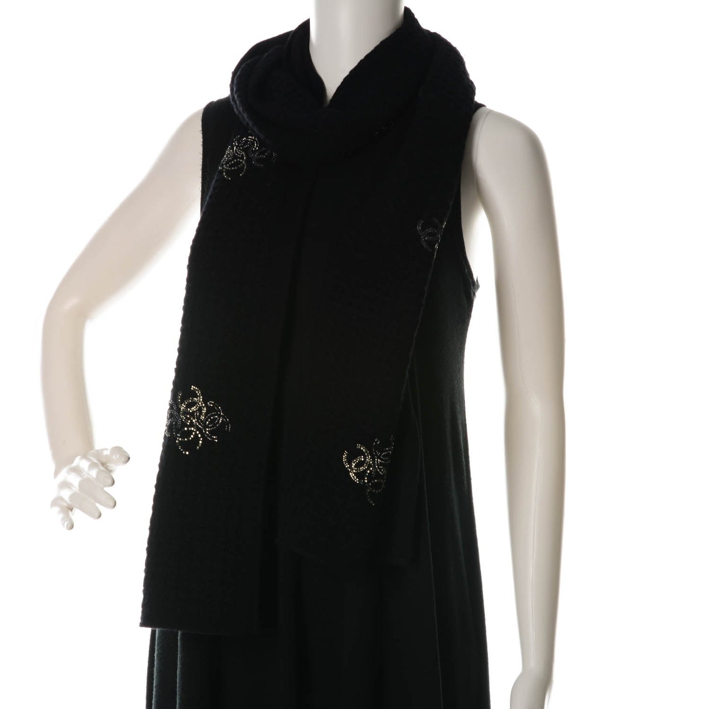 Cashmere Crystal Logo Scarf Black