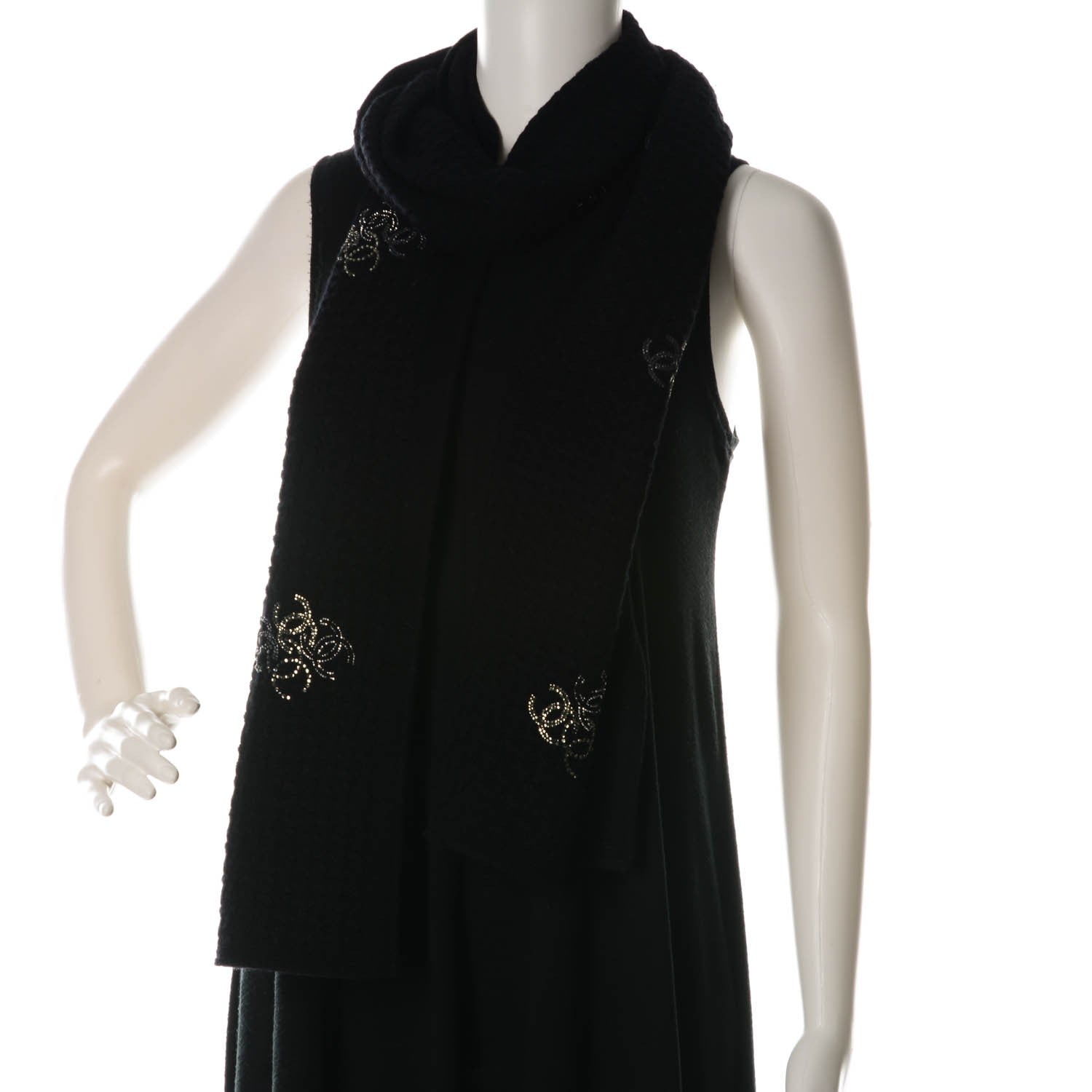 Chanel Cashmere Crystal Logo Scarf Black 2 of 4