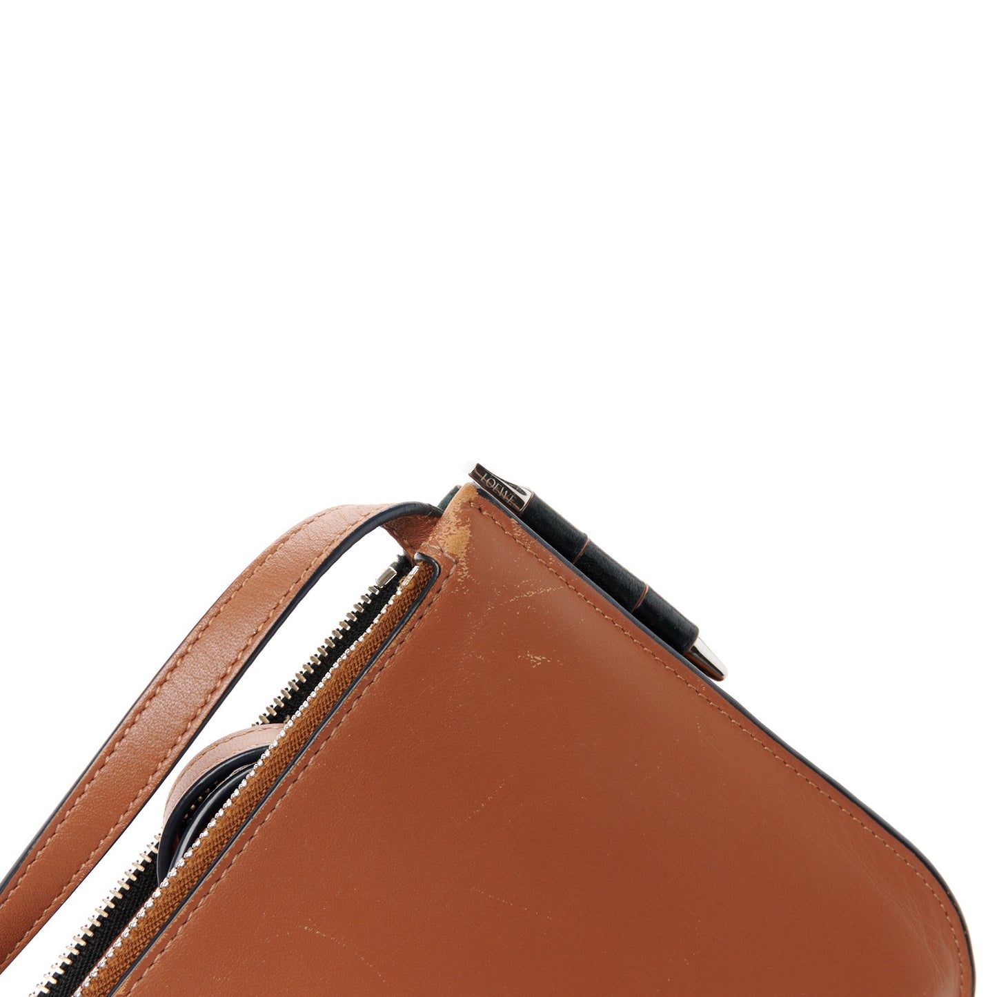 Calfskin Gate Double Zip Pouch Crossbody Black Tan