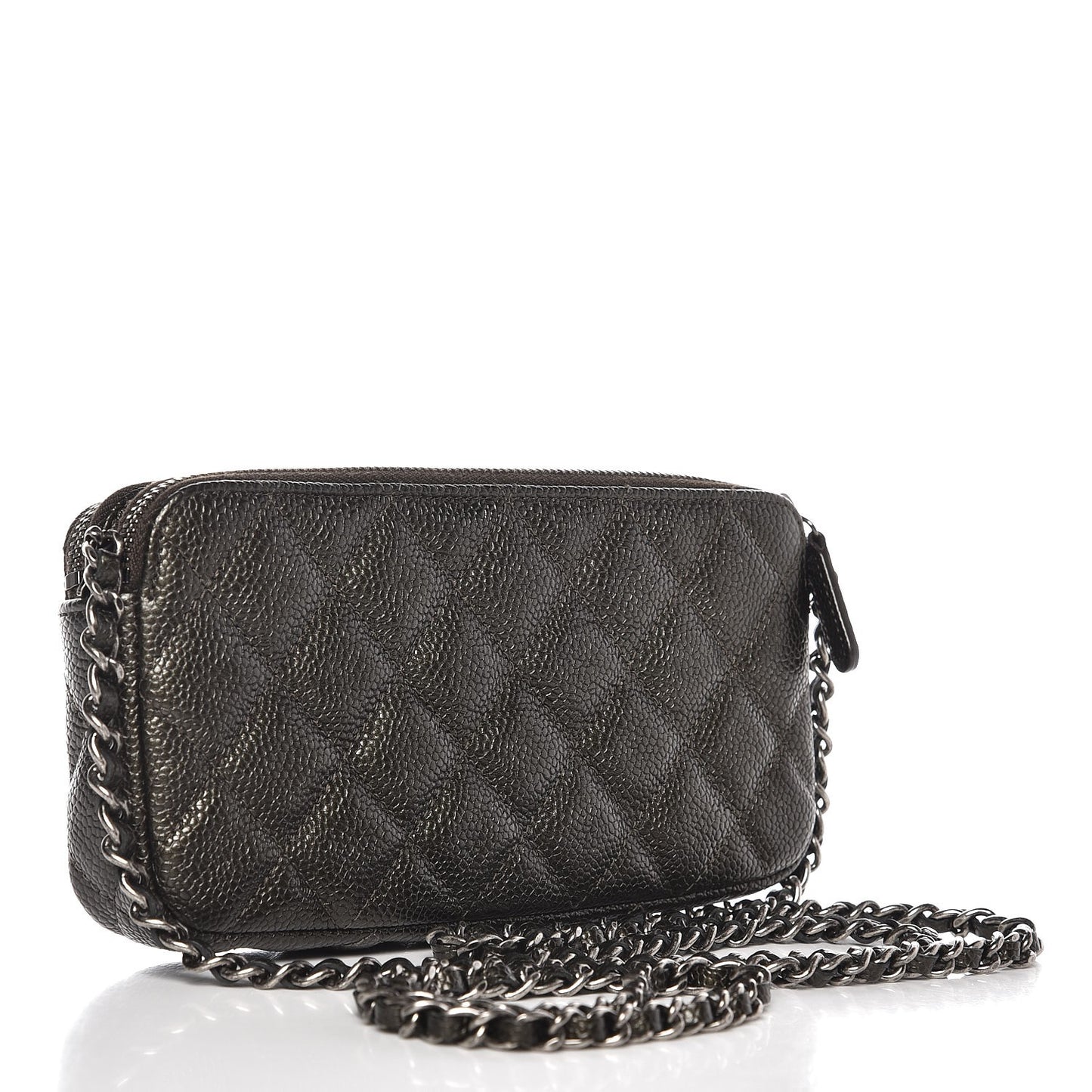 Caviar Quilted Small Clutch With Chain Dark Charcoal