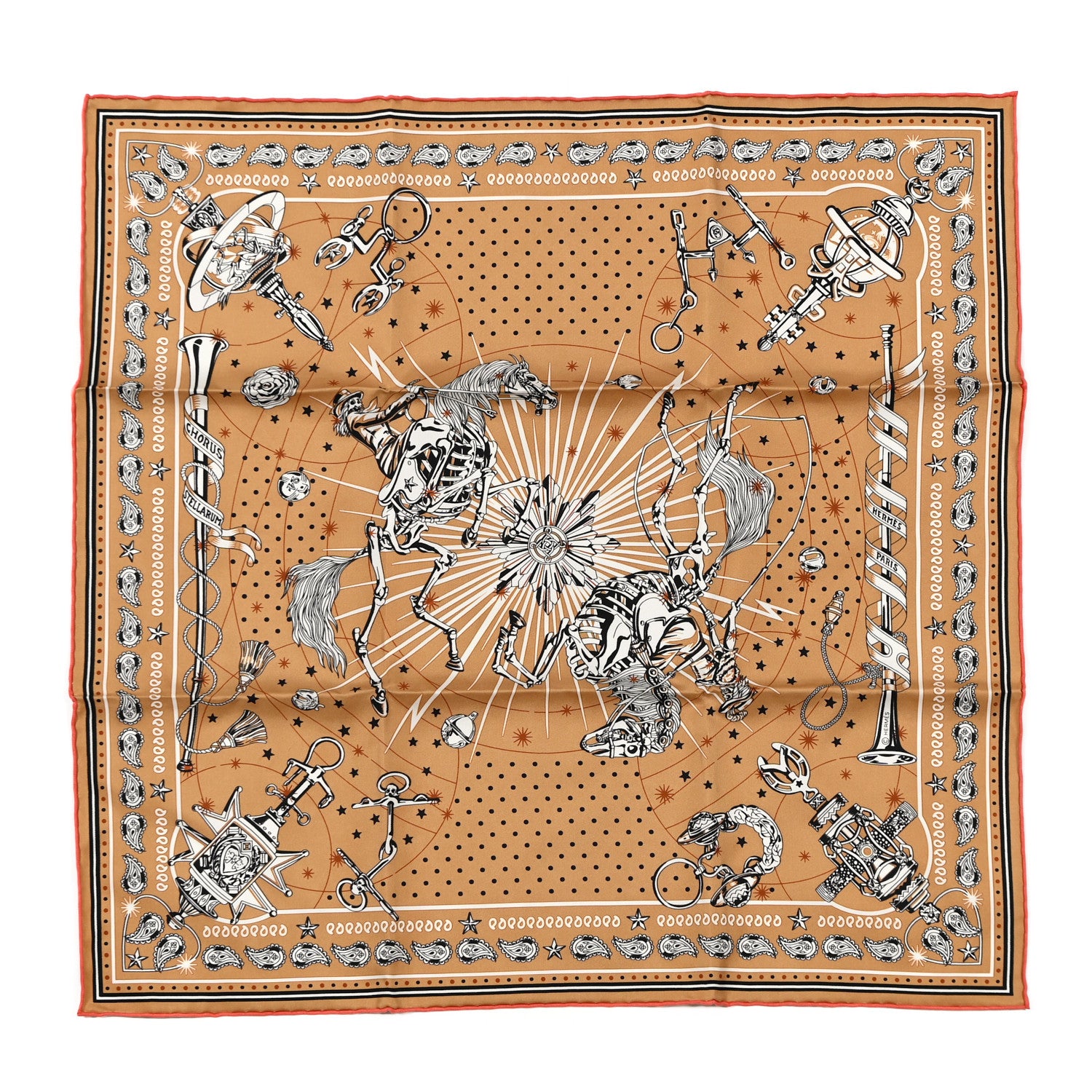 Hermes Silk Chorus Stellarum Bandana Scarf 55 Beige Dore White 1 of 4