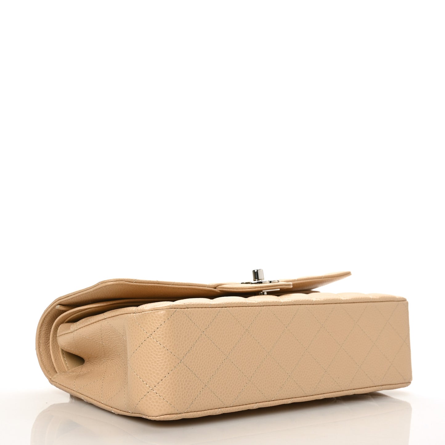 Caviar Quilted Medium Double Flap Beige