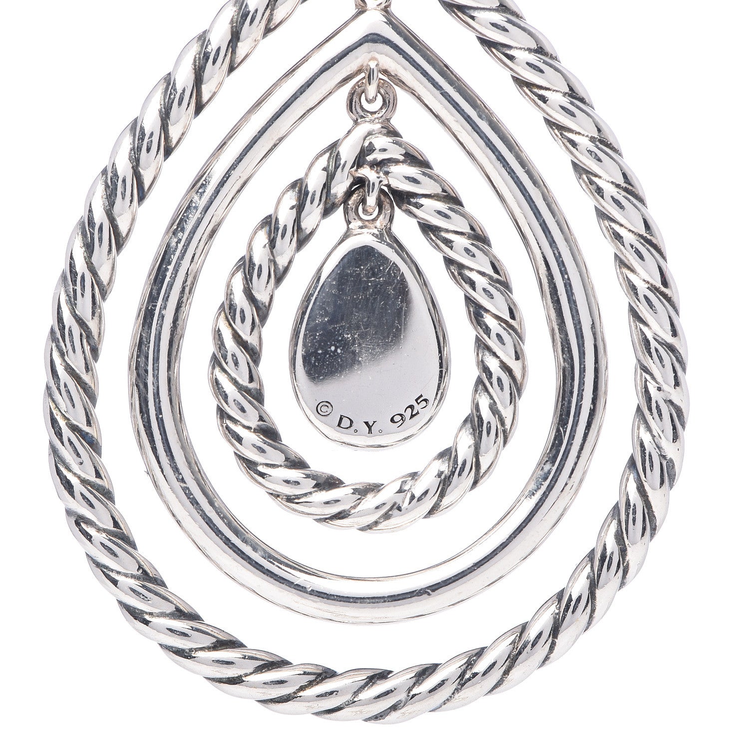 David Yurman Sterling Silver Diamond Cable Classic Teardrop Earrings 4 of 4