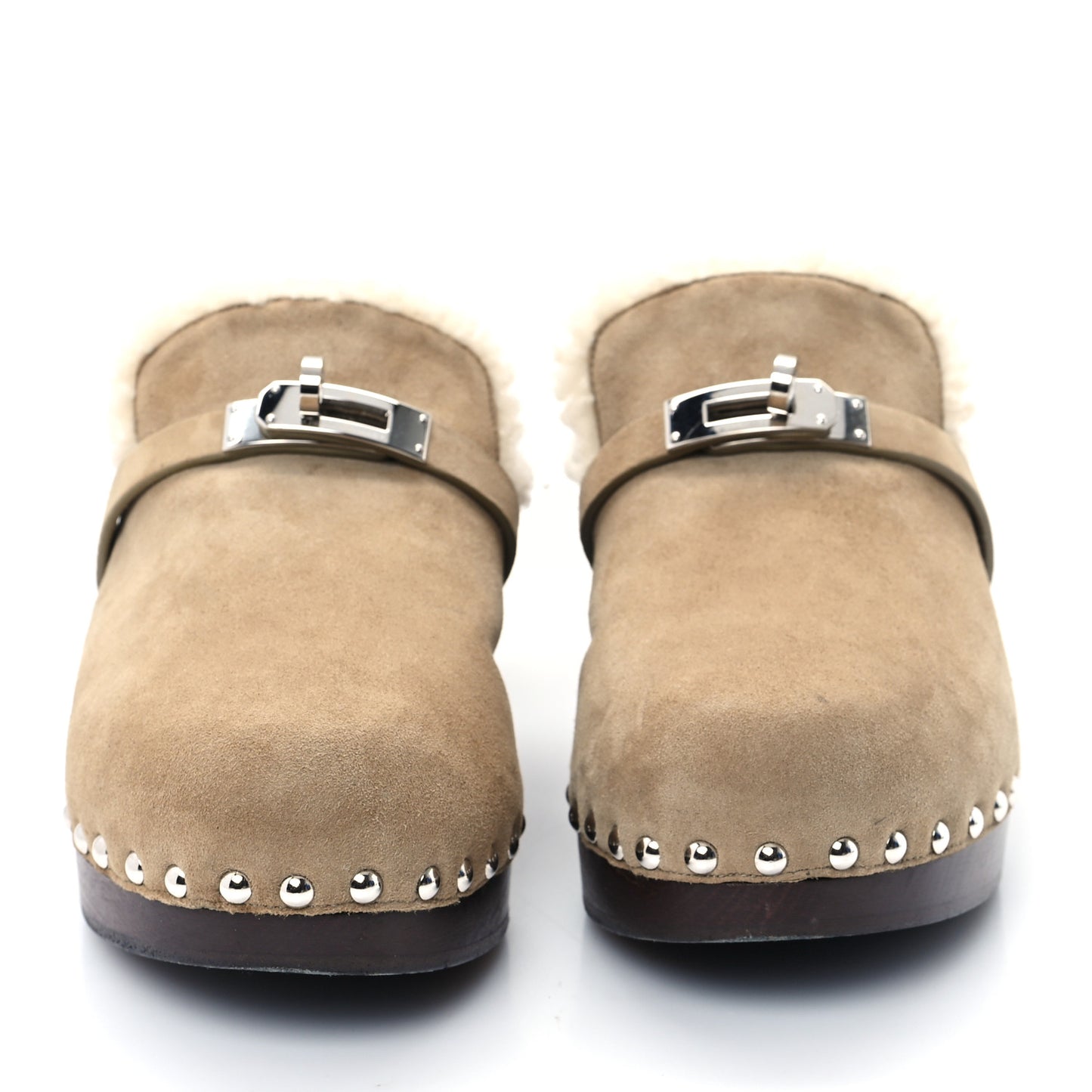 Suede Goatskin Woolskin Carlotta Mules 38 Beige Gobi