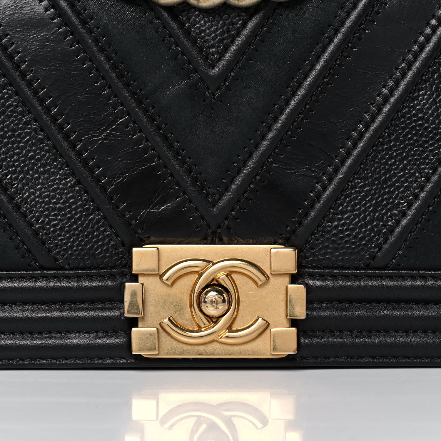 Chanel Caviar Suede Calfskin Chevron Medium Boy Flap Black 7 of 11