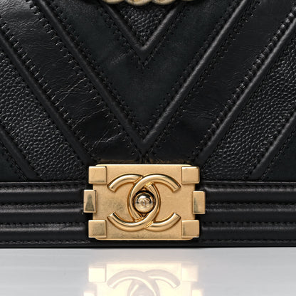 Chanel Caviar Suede Calfskin Chevron Medium Boy Flap Black 7 of 11