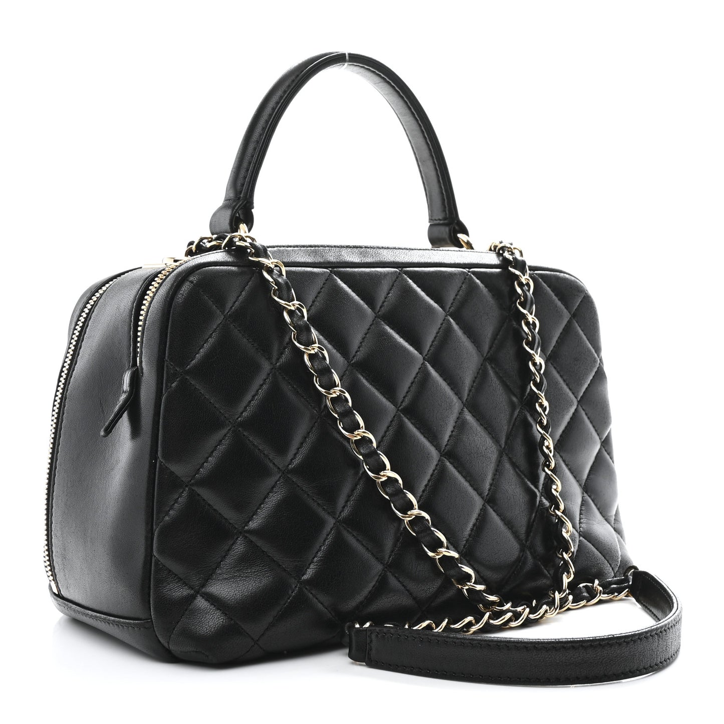 Lambskin Quilted Medium Trendy CC Bowling Bag Black