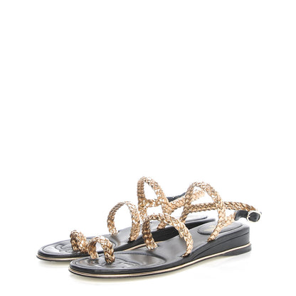 Chanel Metallic Calfskin Lambskin Braided Sandals 37 Black Gold 3 of 9