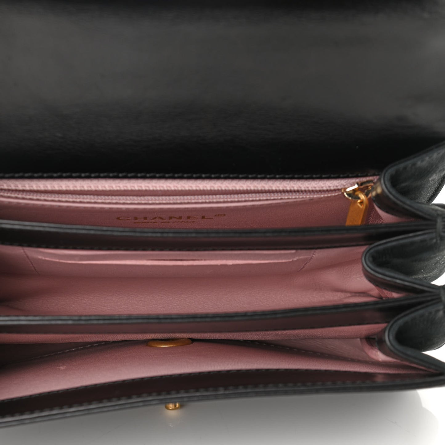 Iridescent Calfskin Quilted Mini Straight Lined Flap Black
